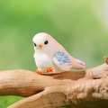 Miniature resin bird figurine with pink gradient and blue wings for succulent decor - Side View Light Pink White Blue Dot Style (P)