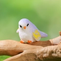 Miniature purple resin bird figurine for succulent landscaping and micro decor - Side View Lavender White Yellow Dot Style (Q)