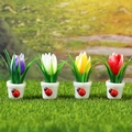 Set di 4 mini vasi di tulipani artificiali in viola, bianco, giallo e rosso decorativi - Collezione Decorazione Coccinella Vaso Bianco