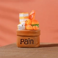 Miniature resin bread basket with baguettes and croissants in a brown fabric bag - Style H