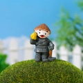 Miniature resin farmer figurine with straw hat and yellow fan for garden DIY decor - Farmer with Straw Hat (Style F)