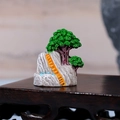 Miniature resin rockery mountain with bonsai pine tree on a wooden display base - Style E
