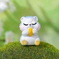 Cute resin hamster figurine in blue and white holding yellow nut for micro landscape - Blue & White Sitting Cat Holding Object (Style C)