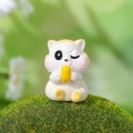 Miniature resin squirrel figurine with yellow corn accent on green moss base - White Winking Cat Holding Object (Style E)