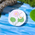 3D resin lotus flower fridge magnet with pink petals and green leaves on white plate - Style B