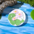 3D embossed lotus and water lily resin fridge magnet with green leaves on blue base - Style C