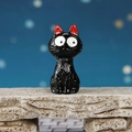 Miniature black resin cat figurine with big eyes and red ears for garden decor - Sitting Cat Style (Model A)