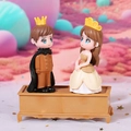 Cute crown prince and princess miniature couple figures on base for cake decoration - Coffee Pair
