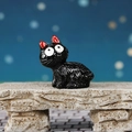 Miniature Halloween black cat resin figurine with red ears for micro landscape - Looking Up Sitting Cat Style (Model B)