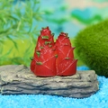 Micro landscape resin ornament featuring three red bamboo shoots on blue gravel base - Red and Green Bamboo Shoots (A)