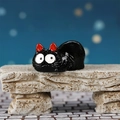 Miniature black resin cat figurine with white eyes for Halloween garden decor - Side Lying Cat Style (Model E)