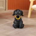 Miniature resin puppy figurine in matte black sitting pose with yellow ring accessory - Black Sitting Style (Style A)
