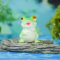 Miniature green resin frog figurine on stone base for DIY micro landscape garden decor - Looking Up Frog Figurine (Style E)