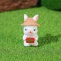 Miniature resin white rabbit with brown hat and red gift box for micro landscape - Straw Hat and Gift Box Style (Style C)