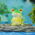 Miniature frog figurine on grey rock base for DIY fairy garden and bonsai decor - Eyes Closed Frog Figurine (Style G)