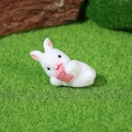 Miniature white resin bunny figurine holding pink gift box for micro landscape garden - Side Lying Style (Style D)