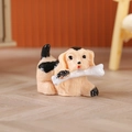Miniature resin puppy figurine in yellow and black spots holding a bone for DIY decor - Light Color with Bone Style (Style F)