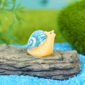 Miniature resin snail figurine with bright blue spiral shell on rock for DIY terrarium - Blue Shell Small Snail (N)