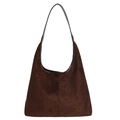 Bolso hobo grande de ante marrón oscuro con textura vintage suave para mujer chic - café
