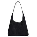 Bolso grande minimalista en ante negro con textura mate y correa de hombro suave - Negro