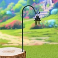 Luminous lantern micro landscape ornament with green metal hook and wood base stand - Lantern with Stake / Yellow