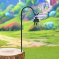 Miniature green lantern on a black shepherd hook with a natural wooden base stand - Lantern with Stake / Green