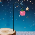 Glow-in-the-dark pink lily flower miniature pendant on a black metal garden stand - Glow Rose Red Lantern With Iron Hook