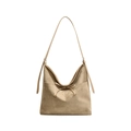 Bolso tote minimalista de ante caqui para mujer con lazo decorativo y correa ajustable - Caqui Oscuro