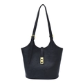 Klassische schwarze Tote-Bag mit Kunstlederstruktur und goldenem Metallschloss - Schwarz
