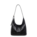 Borsa hobo minimalista in pelle nera lucida con tracolla regolabile e fibbia dorata - Nero