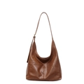 Borsa hobo marrone in ecopelle martellata con tracolla regolabile per donna - Cuoio