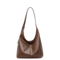 Borsa hobo marrone in ecopelle con tracolla regolabile e fibbie in metallo oro - Cioccolato