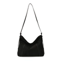 Bolso hobo minimalista de ante sintético negro con costuras en contraste y gran capacidad - Negro