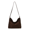 Bolso hobo de ante marrón oscuro de gran capacidad con detalles de costuras blancas - café