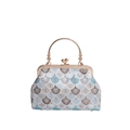 Elegant vintage handbag with fan-shaped floral embroidery and metal ring handle - Small Floral Grey