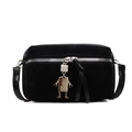 Sac bandoulière minimaliste en daim noir avec breloque robot et sangle réglable - Noir
