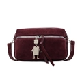 Sac bandoulière bordeaux en daim avec pendentif robot et pompons en cuir chic - Bordeaux