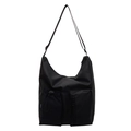 Practical black nylon hobo crossbody bag with multiple functional utility pockets - Black