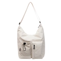 Minimalist beige large capacity nylon crossbody bag with functional drawstring pockets - White
