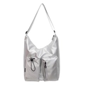 Silver metallic large capacity nylon crossbody bag with adjustable strap and dual front pockets - Silver