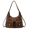 Borsa vintage marrone multifunzione in similpelle scamosciata con spalline regolabili - caffè
