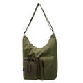 Grass green large nylon crossbody bag with functional pockets and adjustable strap - Green