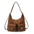 Borsa in pelle PU marrone scuro con goffratura leopardata e chiusure a scatto - Cuoio