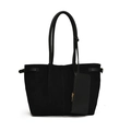 Grand sac cabas en suédine noire pour femme avec boucle dorée et pochette assortie - Noir