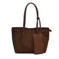 Grand sac cabas en daim marron foncé avec mini pochette assortie et détails en laiton chic - café