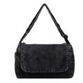 Borsa a tracolla vintage in denim nero lavato con tracolla regolabile e patta grande - Nero