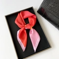 Elegant silk scarf in orange and pink color block fold on luxury black tray - 70cmx70cm / Pink
