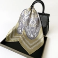 Olive green and cream paisley square silk scarf styled on a black crocodile texture handbag - 70cmx70cm / Army Green