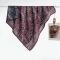 Detailed close-up of a burgundy paisley silk scarf with vintage double-sided patterns - Color 5