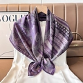 Detail of luxury silk square scarf with purple vintage floral and heraldic patterns - Color 8
